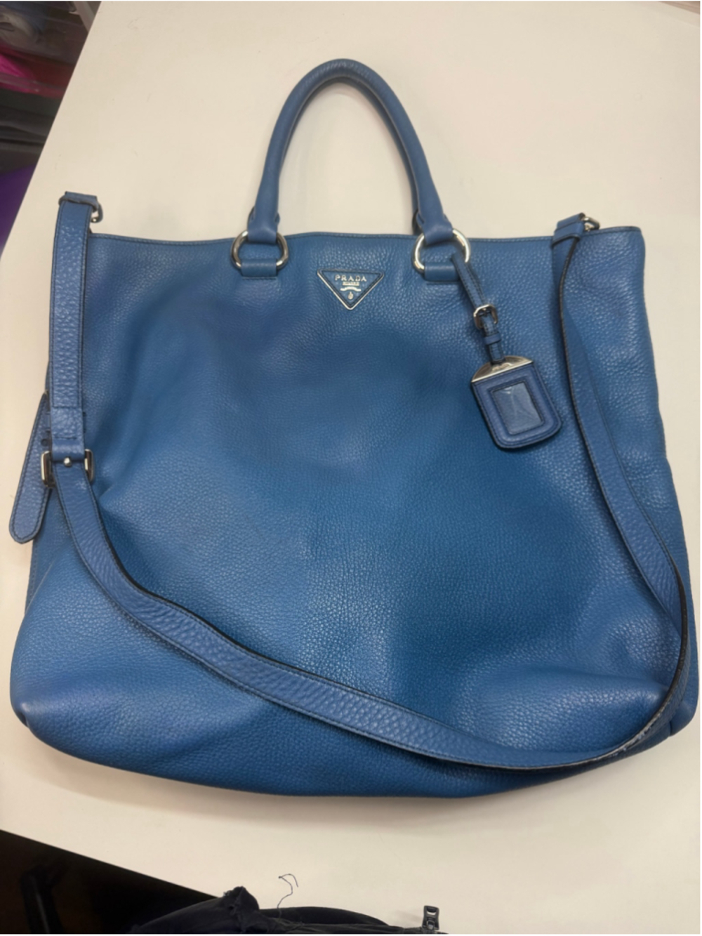 Women's Prada Leather Tote Bag, One Size, Blue